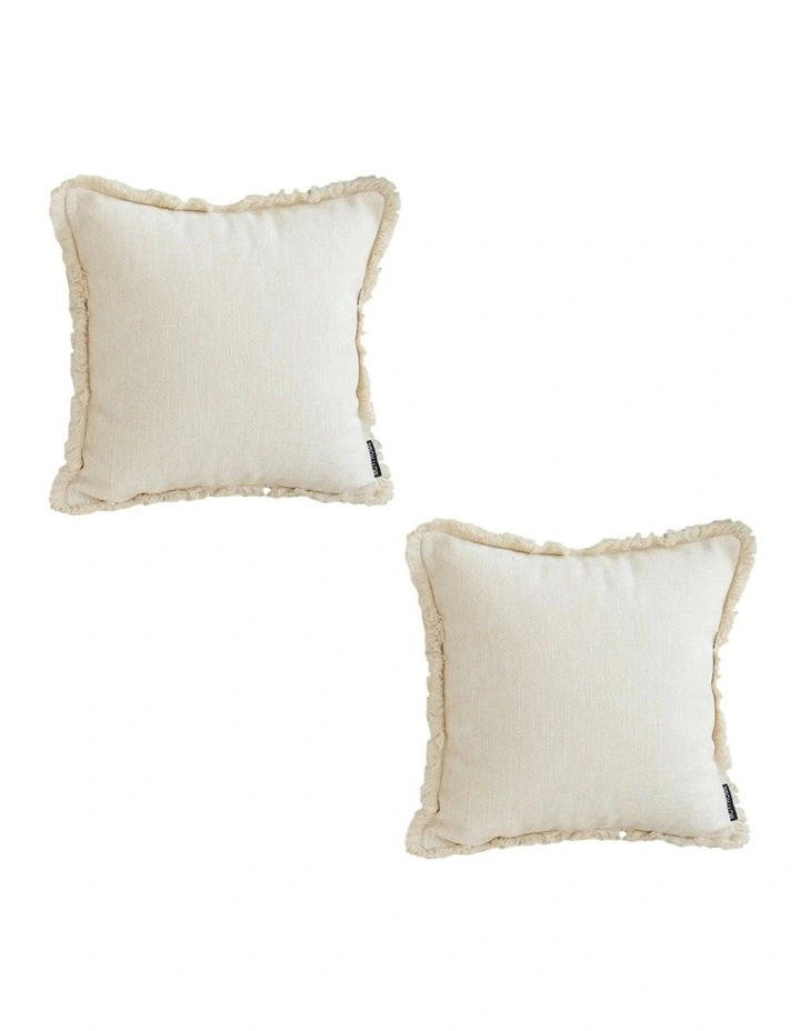 SOGA 2X 45cm Throw Pillow White Chenille Textured with Tassels Stylish Square Cozy Home Decor image 1