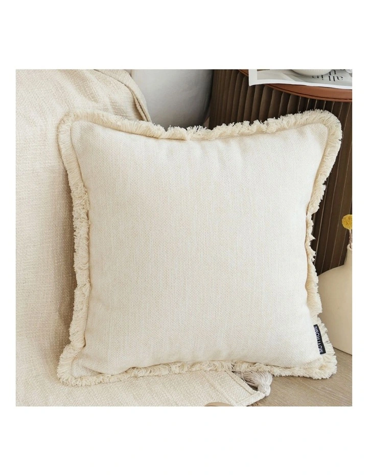 SOGA 2X 45cm Throw Pillow White Chenille Textured with Tassels Stylish Square Cozy Home Decor image 2