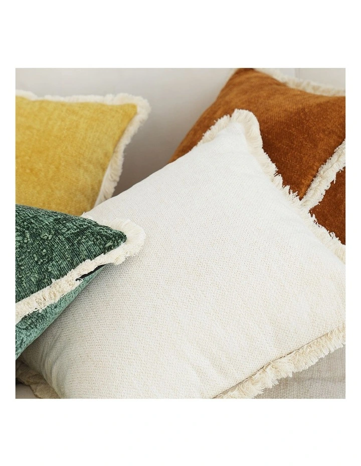 SOGA 2X 45cm Throw Pillow White Chenille Textured with Tassels Stylish Square Cozy Home Decor image 3