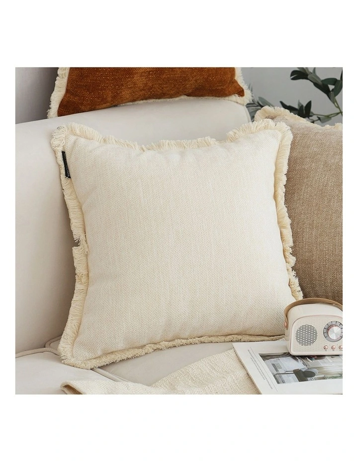 SOGA 2X 45cm Throw Pillow White Chenille Textured with Tassels Stylish Square Cozy Home Decor image 6