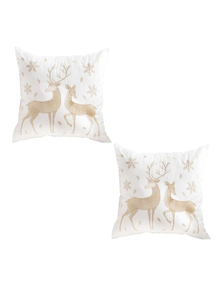 SOGA 2 Pack White Golden Reindeer Christmas Throw Pillow 45cm image 1