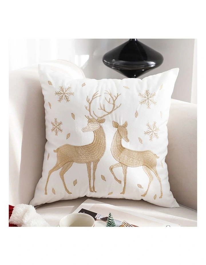 SOGA 2 Pack White Golden Reindeer Christmas Throw Pillow 45cm image 2