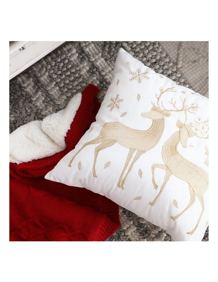 SOGA 2 Pack White Golden Reindeer Christmas Throw Pillow 45cm image 3