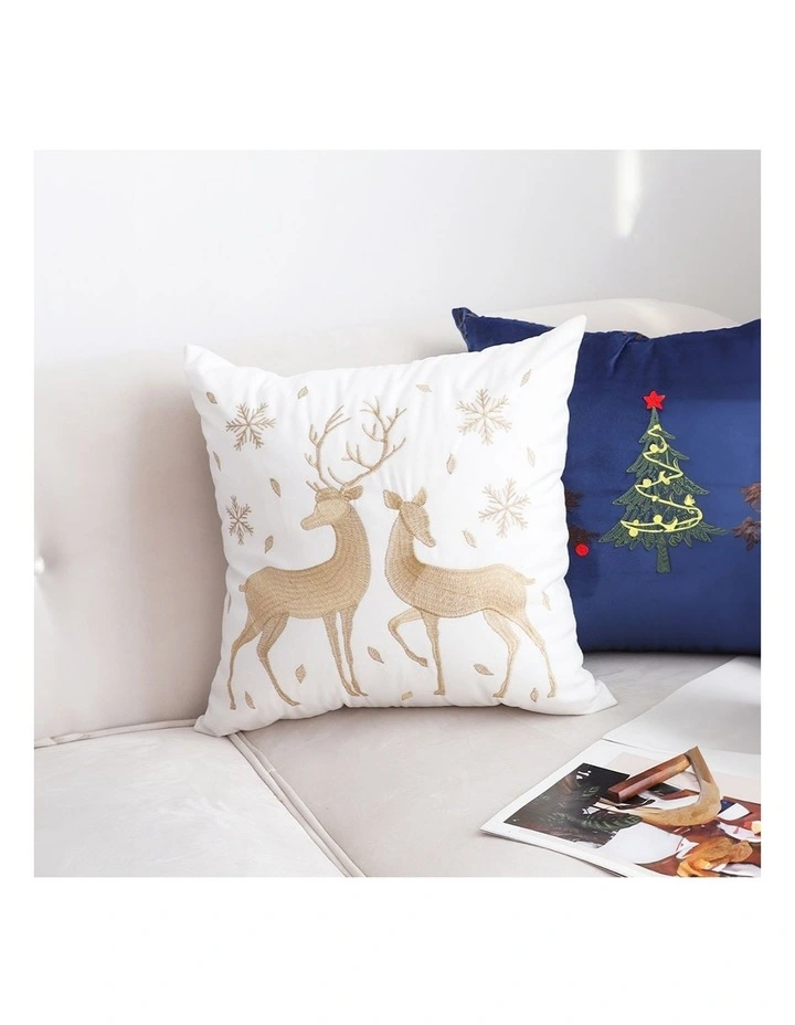 SOGA 2 Pack White Golden Reindeer Christmas Throw Pillow 45cm image 4