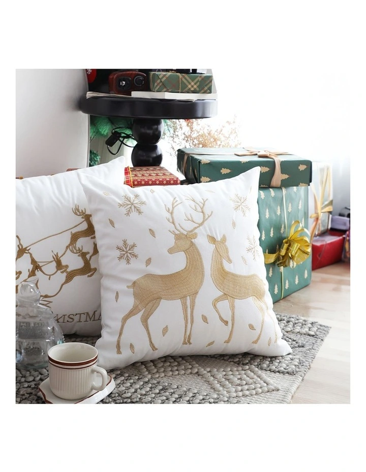 SOGA 2 Pack White Golden Reindeer Christmas Throw Pillow 45cm image 5