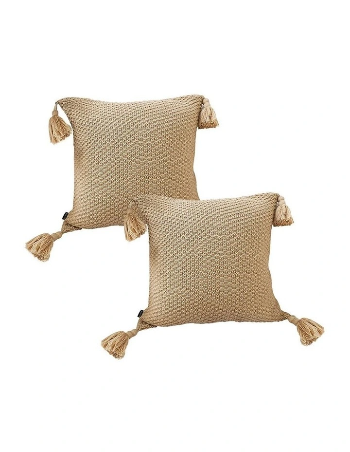 SOGA 2x 50CM Light Brown Pillow with Tassel Accents, Rizzy Transitional Cover Throw Pillow image 1
