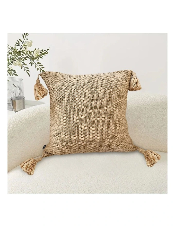 SOGA 2x 50CM Light Brown Pillow with Tassel Accents, Rizzy Transitional Cover Throw Pillow image 3