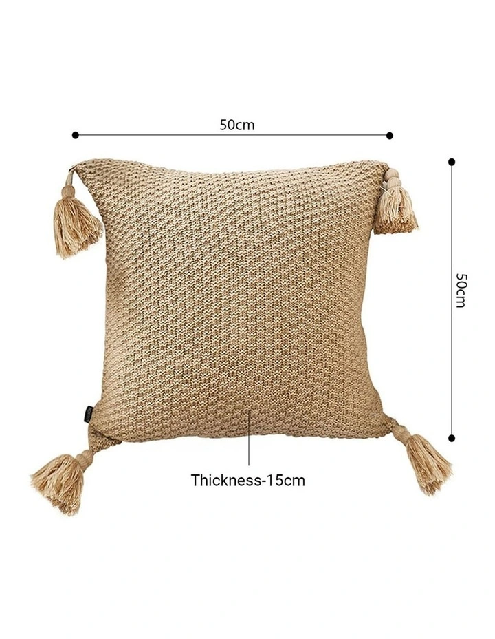 SOGA 2x 50CM Light Brown Pillow with Tassel Accents, Rizzy Transitional Cover Throw Pillow image 4