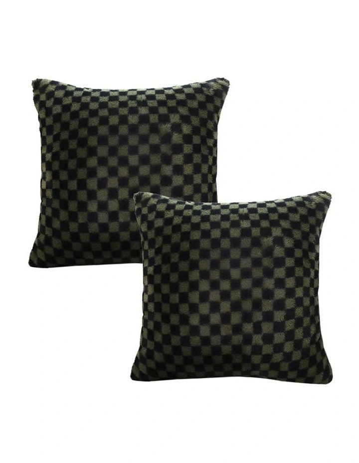 SOGA 2X 45cm Urban Light Luxury Pillow Dark Night Green Checkered Square Throw Pillow image 1