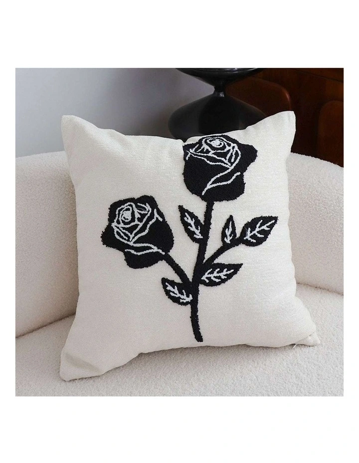 SOGA 2 Pack White Black Rose Embroidered Throw Pillow 45cm image 2