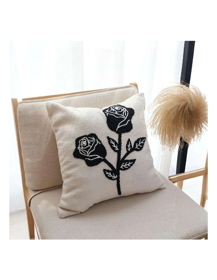 SOGA 2 Pack White Black Rose Embroidered Throw Pillow 45cm image 3