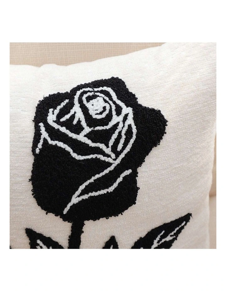 SOGA 2 Pack White Black Rose Embroidered Throw Pillow 45cm image 4