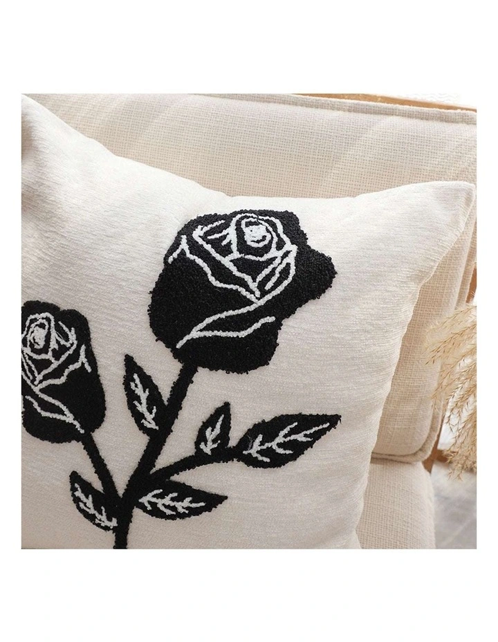 SOGA 2 Pack White Black Rose Embroidered Throw Pillow 45cm image 5