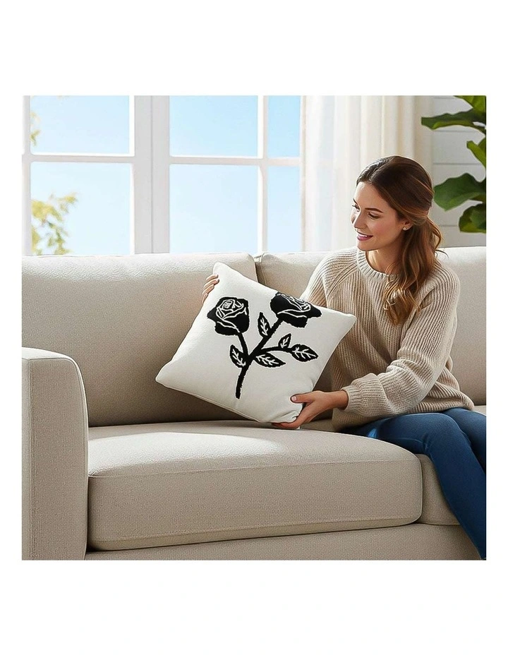 SOGA 2 Pack White Black Rose Embroidered Throw Pillow 45cm image 6