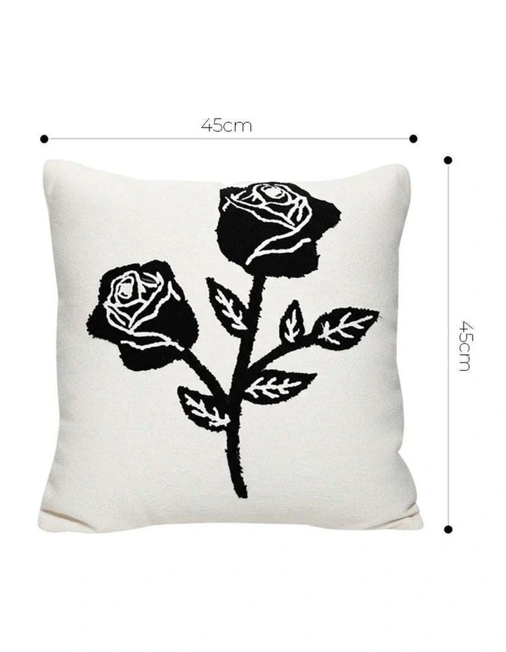 SOGA 2 Pack White Black Rose Embroidered Throw Pillow 45cm image 7