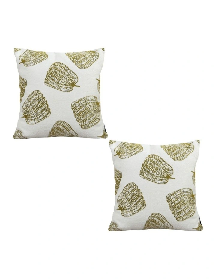SOGA 2X 50cm Throw Pillow White with Olive Green Autumn Harvest Pumpkin Print Home Decor image 1