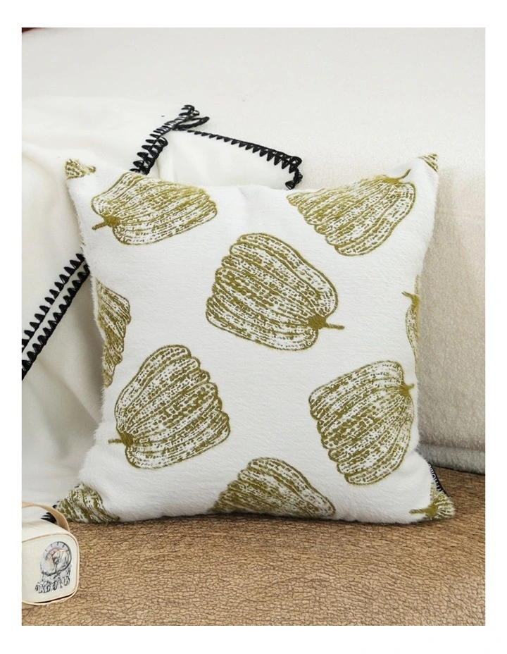 SOGA 2X 50cm Throw Pillow White with Olive Green Autumn Harvest Pumpkin Print Home Decor image 2