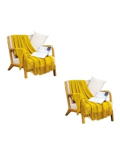 SOGA 2 Pack Yellow Diamond Pattern Knitted Throw Blanket 130x230cm