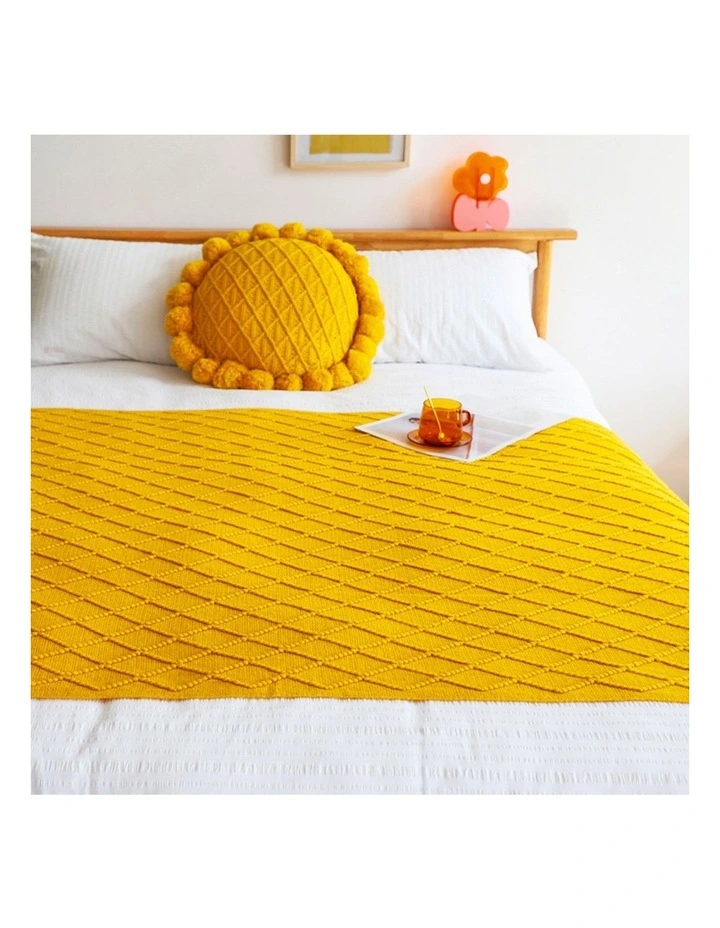 SOGA 2 Pack Yellow Diamond Pattern Knitted Throw Blanket 130x230cm image 2
