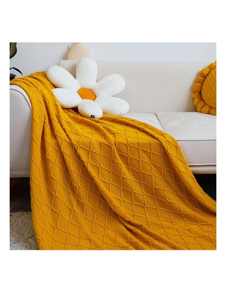 SOGA 2 Pack Yellow Diamond Pattern Knitted Throw Blanket 130x230cm image 7
