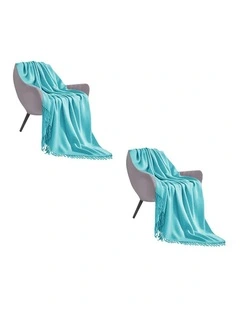 SOGA 2 Pack Teal Acrylic Knitted Throw Blanket 130x220cm