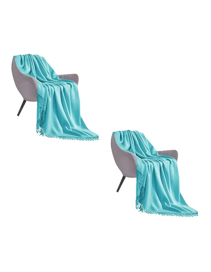 SOGA 2 Pack Teal Acrylic Knitted Throw Blanket 130x220cm image 1