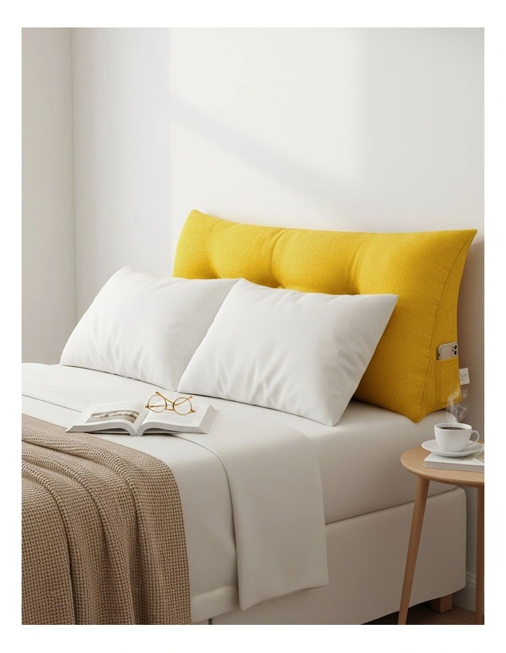 SOGA 2X 100cm Yellow Wedge Bed Pillow Headboard Cushion image 2