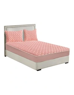 SOGA 153cm Pink Quilted Fleece Mattress Cover Set with Pillow Covers