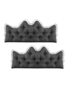 SOGA 2x120cm Crown Pillows Tufted Charcoal Headboard Cushion Set
