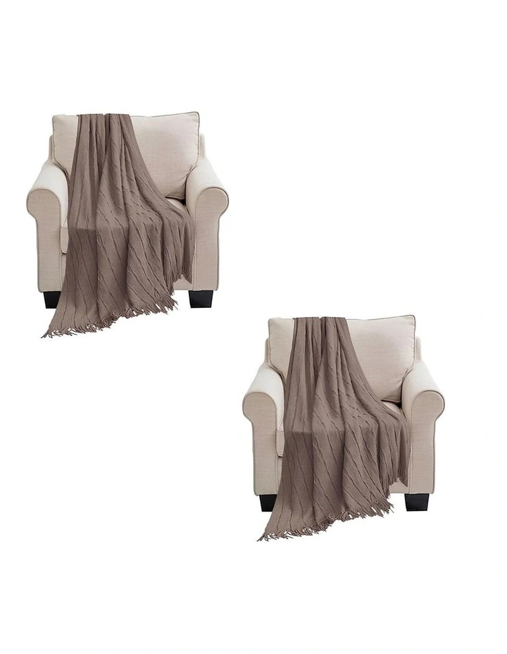 SOGA 2 Pack Coffee Textured Knitted Throw Blanket 130x170cm image 1