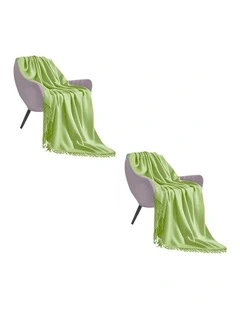 SOGA 2 Pack Green Acrylic Knitted Throw Blanket 130x220cm