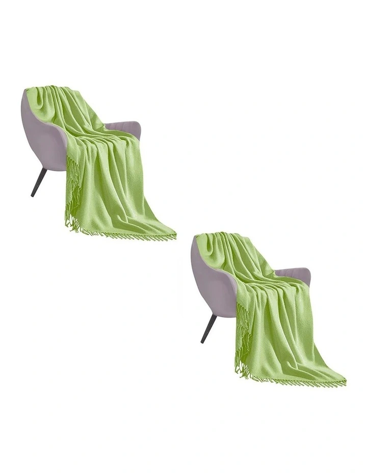 SOGA 2 Pack Green Acrylic Knitted Throw Blanket 130x220cm image 1