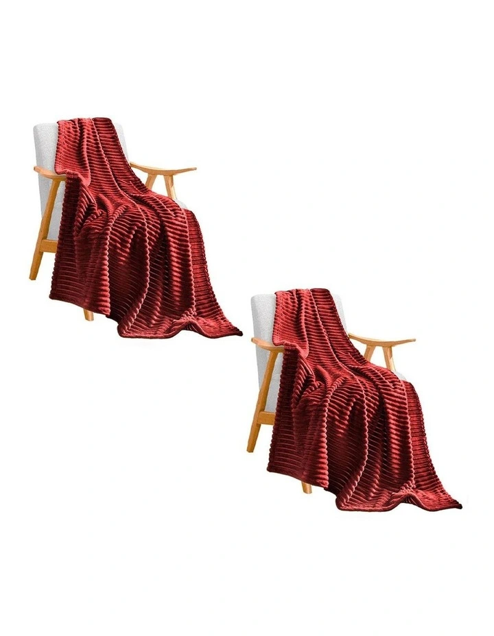 SOGA 2 Pack Burgundy Thin Flannel Throw Blanket 200x230cm image 1