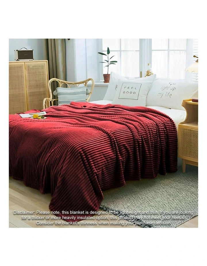 SOGA 2 Pack Burgundy Thin Flannel Throw Blanket 200x230cm image 2