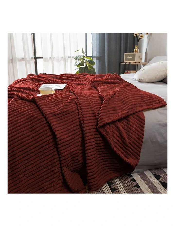 SOGA 2 Pack Burgundy Thin Flannel Throw Blanket 200x230cm image 3