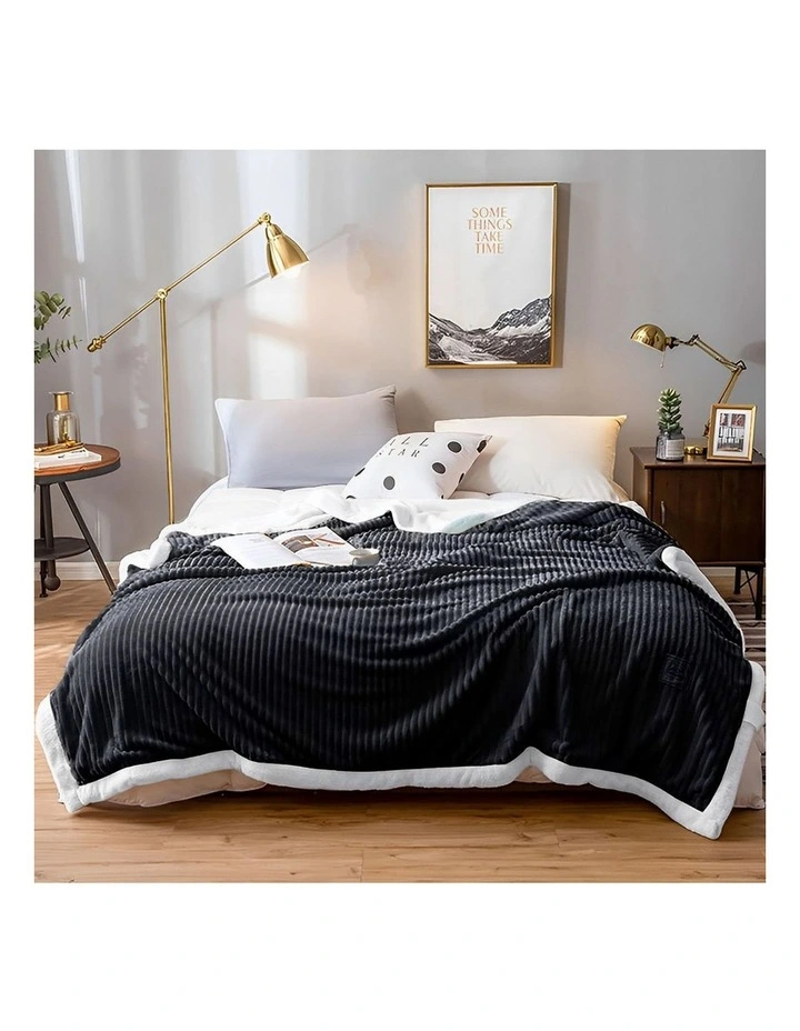SOGA 2 Pack Black Thick Flannel Throw Blanket 200x220cm image 2