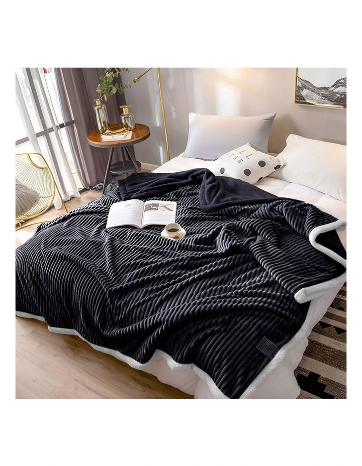 SOGA 2 Pack Black Thick Flannel Throw Blanket 200x220cm image 3