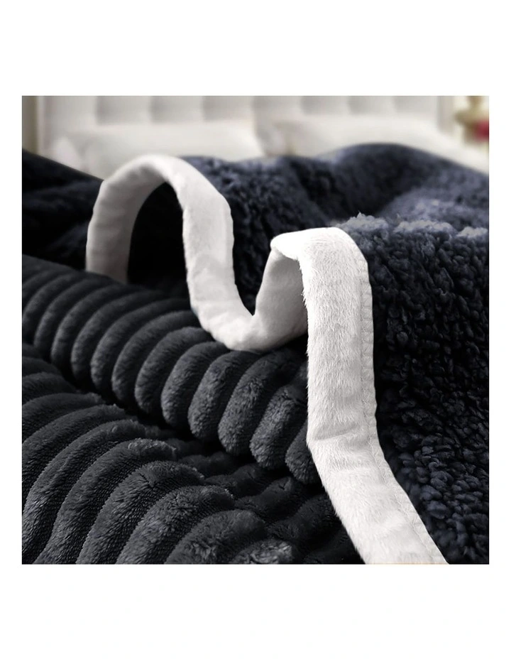 SOGA 2 Pack Black Thick Flannel Throw Blanket 200x220cm image 5
