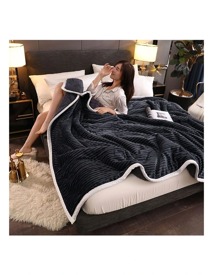SOGA 2 Pack Black Thick Flannel Throw Blanket 200x220cm image 7