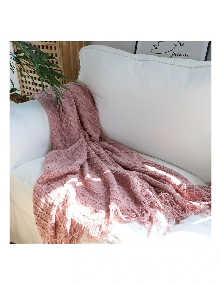 SOGA 2 Pack Pink Diamond Knitted Throw Blanket 130x170cm image 2