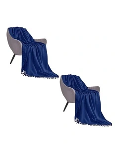 SOGA 2 Pack Royal Blue Acrylic Knitted Throw Blanket 130x220cm