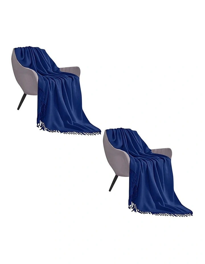 SOGA 2 Pack Royal Blue Acrylic Knitted Throw Blanket 130x220cm image 1