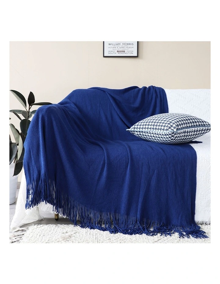 SOGA 2 Pack Royal Blue Acrylic Knitted Throw Blanket 130x220cm image 2