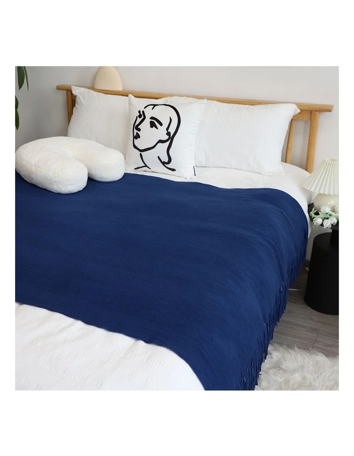 SOGA 2 Pack Royal Blue Acrylic Knitted Throw Blanket 130x220cm image 3