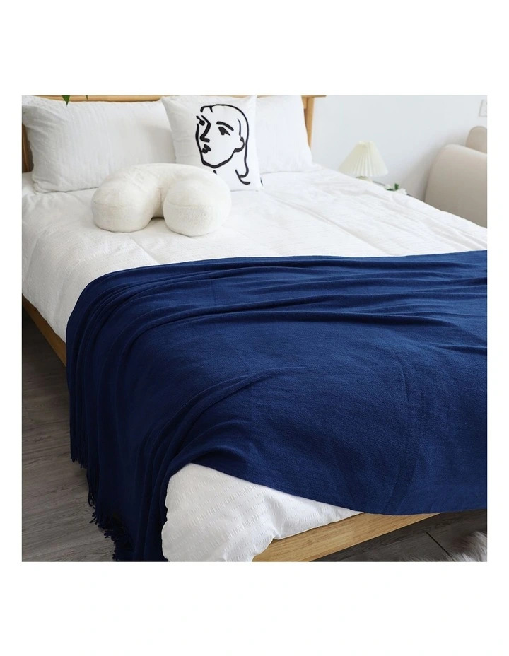 SOGA 2 Pack Royal Blue Acrylic Knitted Throw Blanket 130x220cm image 4