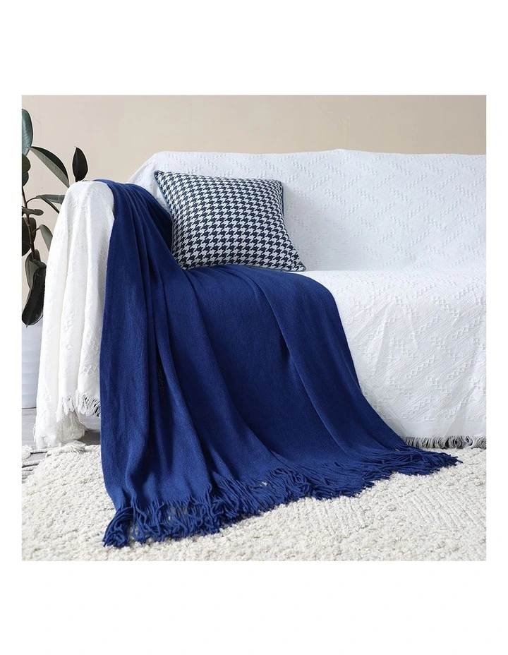 SOGA 2 Pack Royal Blue Acrylic Knitted Throw Blanket 130x220cm image 6
