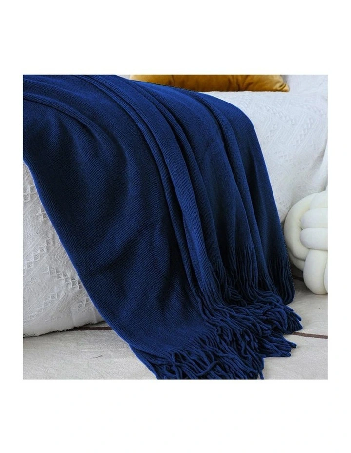 SOGA 2 Pack Royal Blue Acrylic Knitted Throw Blanket 130x220cm image 7