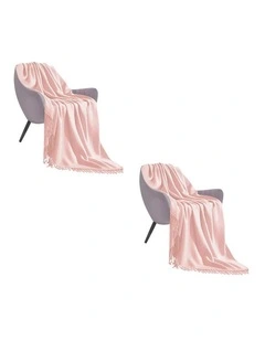 SOGA 2 Pack Pink Acrylic Knitted Throw Blanket 130x220cm