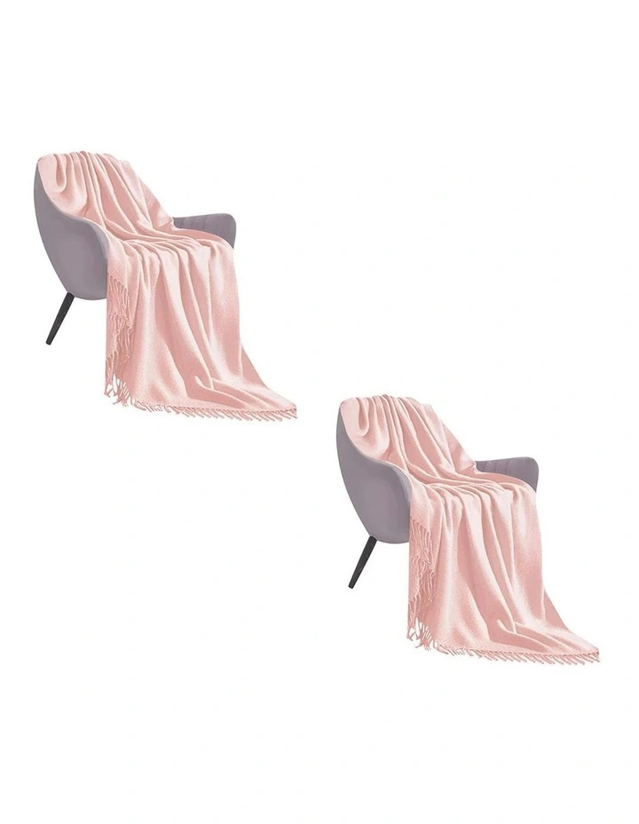 SOGA 2 Pack Pink Acrylic Knitted Throw Blanket 130x220cm image 1