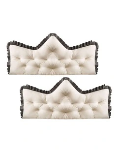 SOGA 2x 120cm Cream Tufted Crown Headboard Pillow Cushion Bed Backrest Bedroom Support Decor